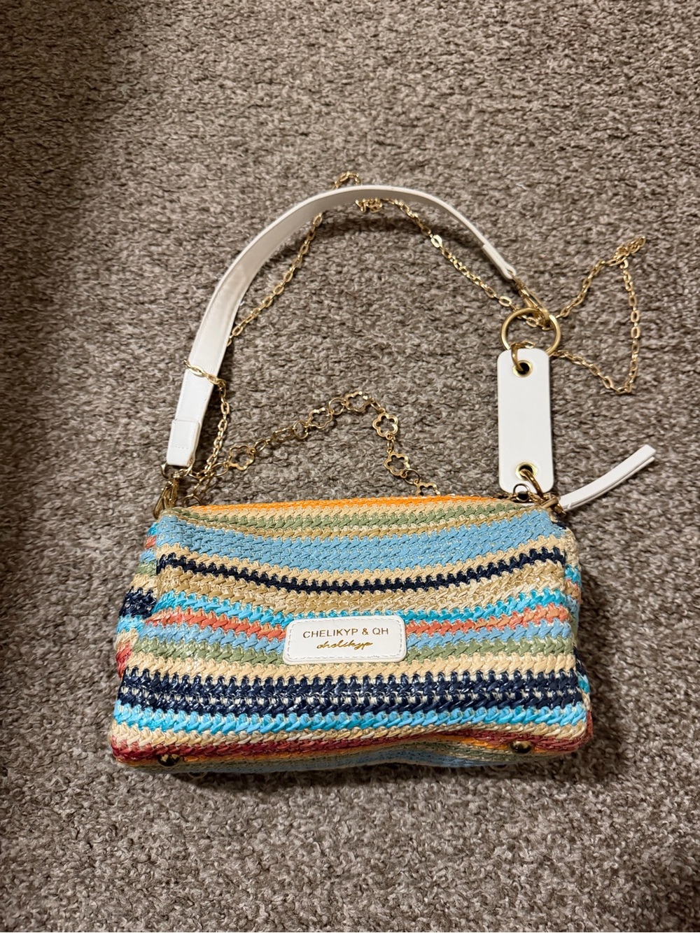 SHEIN Multicolor Striped Woven Crossbody with White Strap